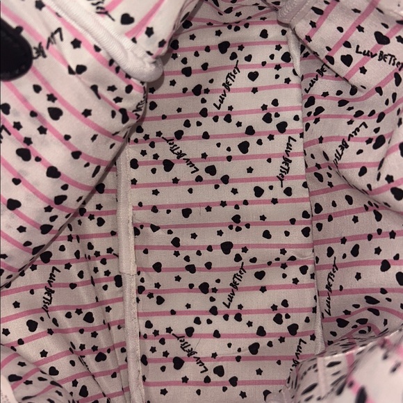 Betsey Johnson Gold and Pink Lip Print Backpack - Picture 5 of 9